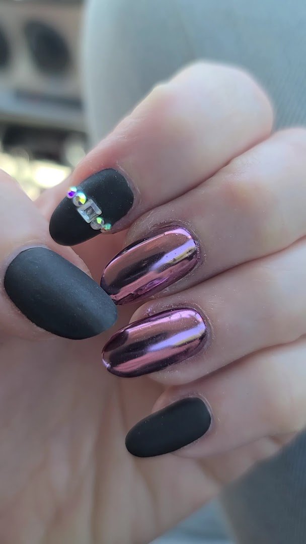 Nail polish colors arranged inside a manicure salon.