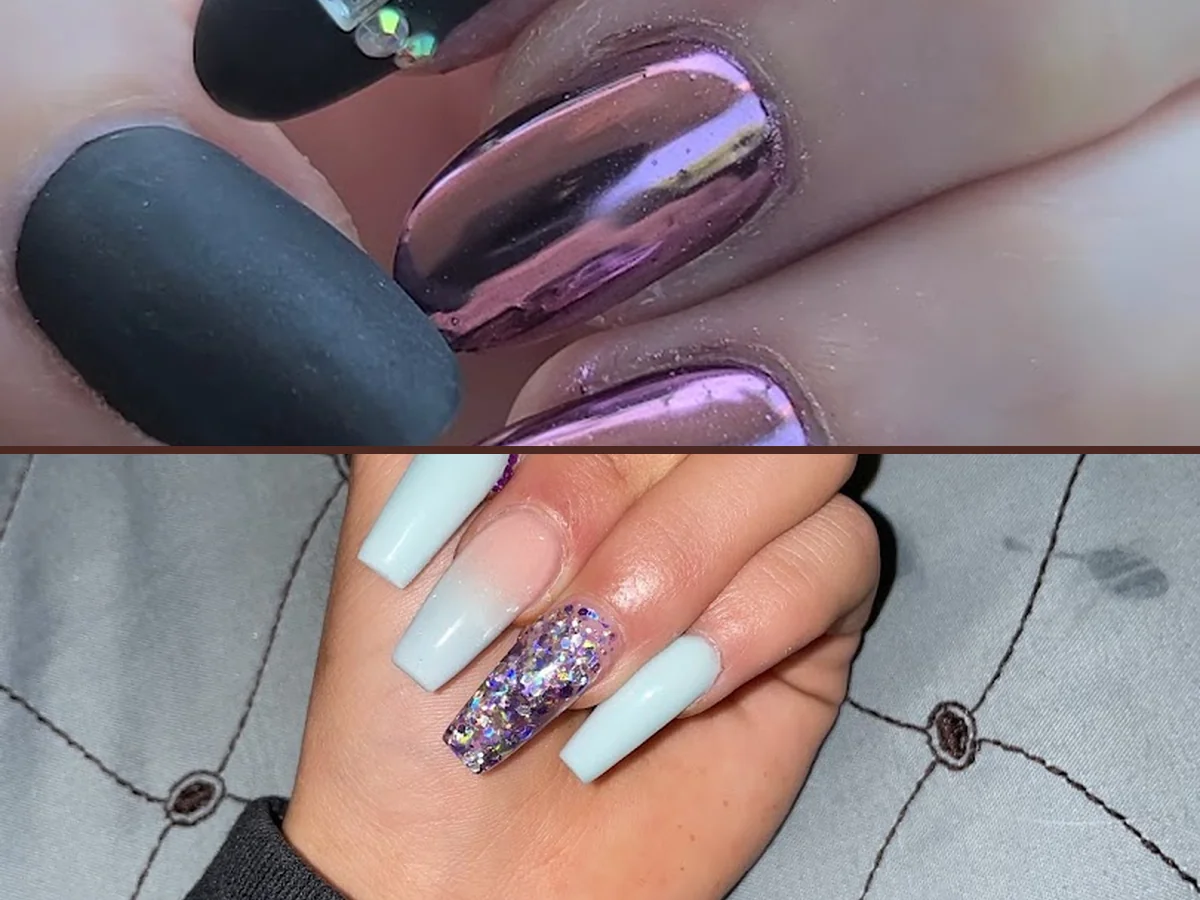 Nail polish colors arranged inside a manicure salon.